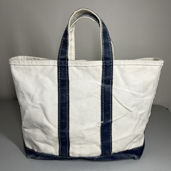 L.L. Bean Handbags - Vintage LL Bean Boat Tote Canvas Bag Distressed Sawtooth Crinkle Tag Maine White